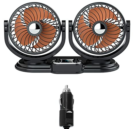 Geavonyg 2 Marce Ventola Raffreddamento per Auto Portatile Elettrica Fredda 12V Girevole Doppia Testa Casa Desktop Ventole USB Oscillante Flessibile Scrivania Silenziosa
