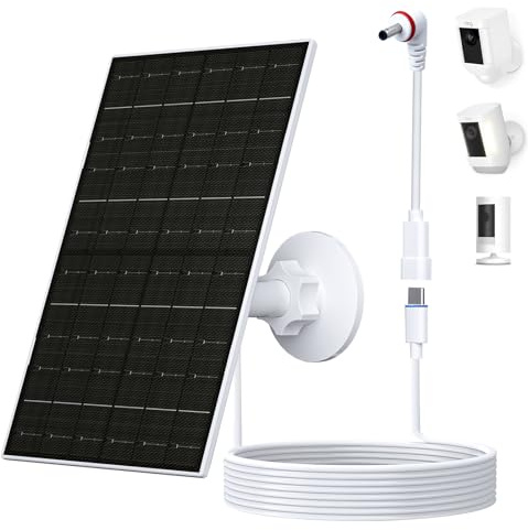 Zivif 7W Solar Panel for Ring Camera Outdoor Wireless, USB C Solar Charger for Ring Stick Up Cam & Spotlight Cam Series with Barrel Plug Connector, Waterproof, 9.4ft Cable, White