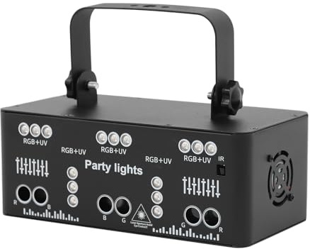 Fyssnn 21-Augen Laser Tragbar Bühnenlicht Discolicht Partylicht mit Fernbedienung & UV & 64 Muster, Musikgesteuert DMX Stroboskop Automatik, für Stage Bar Club KTV Party