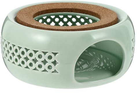 TOBBOMEY Keramik Teewärmer Retro Stövchen mit Hohlmuster Porzellan Teekannenwärmer für Zuhause und Büro Tragbares Tee heizgerät in Hellgrün Dekorativ und Hitzebeständig