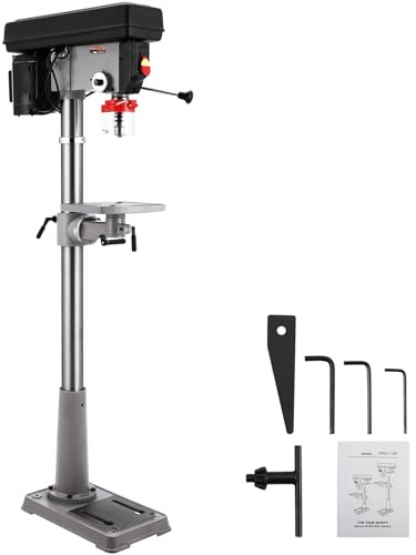13 in Floor Drill Press, 7.5 Amp 120V, 288-3084 RPM Variable Speed Cast Iron Bench Drill Press, 0-45°Tilting Worktable, Tabletop Drilling Machine for Wood Metal