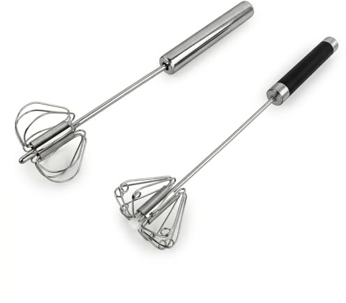 Ziyonix 2 Pièces Fouet Semi-Automatique en Acier Inoxydable, Batteur Rotatif Multifonctionnel Acier Inoxydable Anti-rouille Batteur à œufs Semi-Automatique Rotatif pour Mélanger Battre Faire Mousser