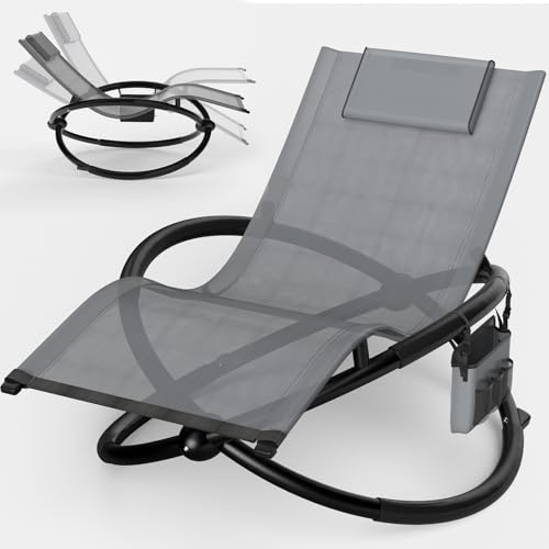 Verdego Gartenliege Wetterfest, Sonnenliege mit Kopfkissen, Kopfstütze, Liegestuhl Klappbar, Schaukelstuhl Outdoor, Relaxliege Liegestuhl bis 160 kg Belastbar, für Terrasse Balkon, Dunkelgrau