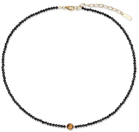 COAI Perlenkette für Damen aus 3 mm facettierten schwarzen Turmalin-Perlen mit 6 mm Mittelperle, Geschenkideen für Frauen