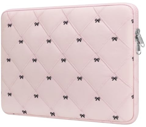 JoJoar 13-14 Inch Lightweight Bow Puffy Laptop Sleeve Case Laptop Bag Girl | Protective Shockproof Women Cute Cover Compatible with MacBook Air 13.6 / Pro 13 M4 M3 M2 M1 & Slim 14 Inch Chromebook