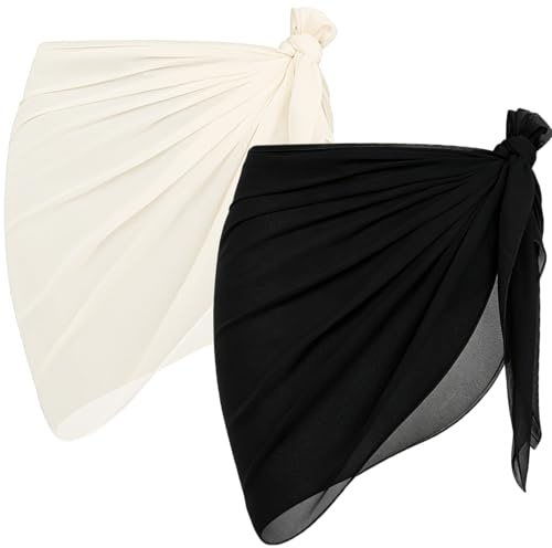 Kiiwah 2 st Pareo Sea Dam, Sarong Täcker Kjolar, Bikiniöverdrag Multipurpose Beach Wrap, Chiffong Kort Baddräkt Täcker För Semester Party Strandkläder