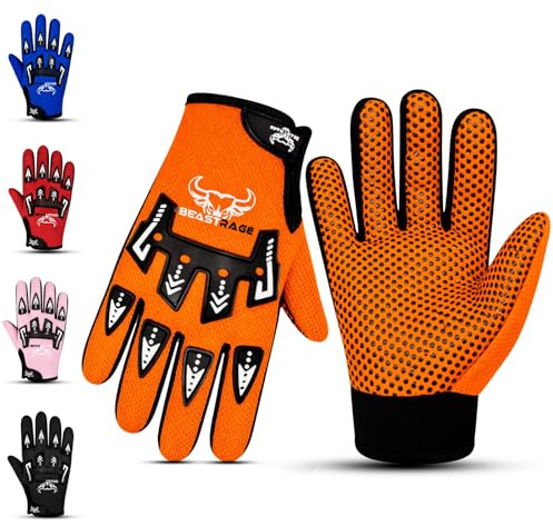 BEAST RAGE Guanti da bicicletta per bambini – Guanti da motocross e BMX per ragazzi e ragazze, presa antiscivolo, guanti da motocross per bambini leggeri e traspiranti