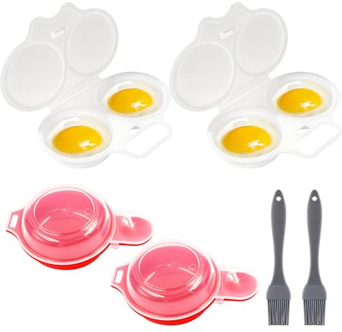 6PCS Microwave Egg Poacher Double Cup, Poached Egg Maker with Lid, Egg Poacher for Breakfast, Poached Egg Maker Microwave Safe, Egg Poachers Cups Tool for Home