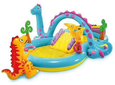 Dinoland Play Centre Inflatable Kids Pool With Slide - Slide And Splash Into The Wading Pool - Inflated Size (LxWxH): 3.02m x 2.29m x 1.12m