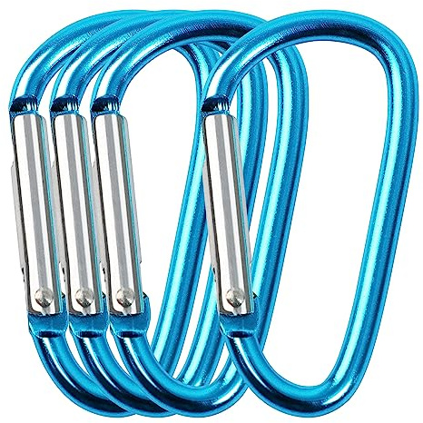 sourcing map 4 Stück Aluminium Karabiner Langlebige D Form Karabinerhaken mit Schnappverschluss für Camping, Wandern, Reisen, Schlüsselanhänger, Blau