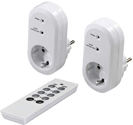 Hama Funksteckdosen Set mit Fernbedienung (3500 Watt, 30m Reichweite, energiesparend, erweiterbar, separat ein/ausschaltbar, innen) Funksteckdose weiß