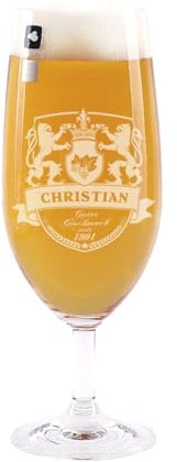 Herz & Heim® Pilsglas mit Bierwappen inkl. Gratis Gravur des eigenen Namens und Jahres zum Vatertag oder Weihnachten