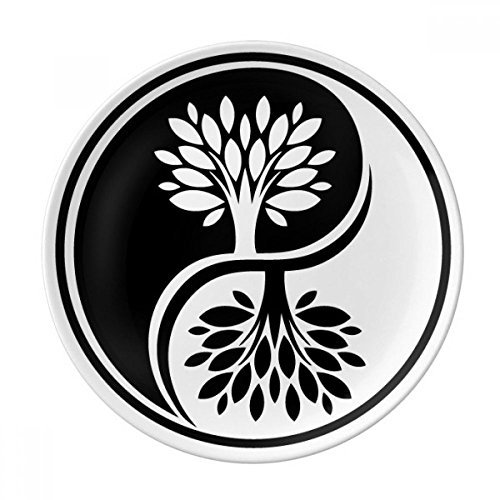 DIYthinker Buddhismus Religion Weiß Yin-Yang Runde Dekorative Porzellan Dessertteller 8-Zoll-Dinner Home Geschenk 21cm Diameter Mehrfarbig