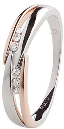 Ardeo Aurum Damenring aus 375 Gold bicolor Weißgold Rosegold mit 0,07 ct Diamant Brillant Verlobungsring