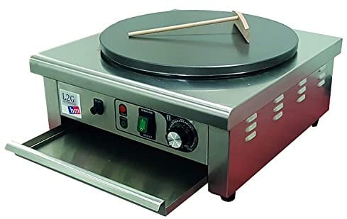L2G - Crêpière Électrique - Châssis Inox + Plaque de Cuisson Fonte Ø400 mm - Machine à Crêpes Professionnelle avec Thermostat (50/300°C) - Livrée avec Spatule - 45 x 47 x 21 cm