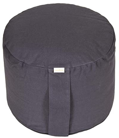 Yogabox Hochwertiges Meditationskissen Rondo Big - Yogakissen extra hoch Bezug und Innenkissen 100% Baumwolle Ø ca. 34 cm, grau