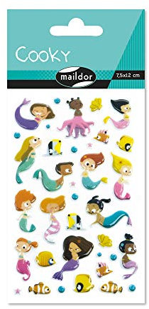 Maildor CY104C- Packung mit 40 3D-Sticker Cooky, 1 Bogen 7,5x12cm, Meerjungfrau, Harz