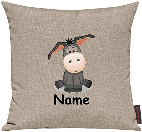 Shirtinstyle Sofakissen Kinderkissen Tiermotiv Esel mit Wunschnamen, Größe 40 x 40cm, Farbe Taupe