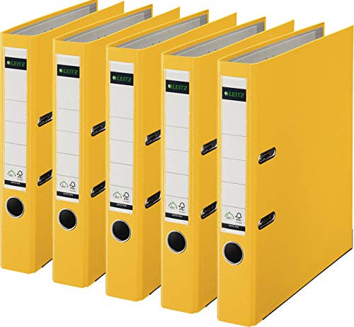 Leitz 10155015 Qualitäts-Ordner Plastik-Cover (A4, 5,2 cm Rückenbreite) gelb (5er Pack)