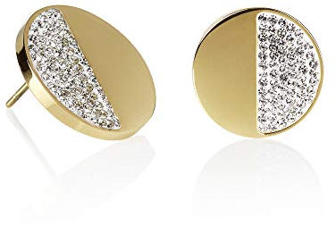 Namana Grosses Boucles d'Oreilles Disque Or Jaune pour Femme, Grandes Boucles d'Oreilles Or Femme avec Cristaux