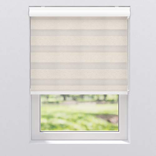 Doppelrollo Duo Rollo mit Alu Blende Fenster Kettenzugrollo Seitenzugrollo Kassettenrollo | 40-220 cm breit | 130, 175 und 240 cm hoch | Streifen Blickdicht und transparent | 80 x 175 cm, Leinen
