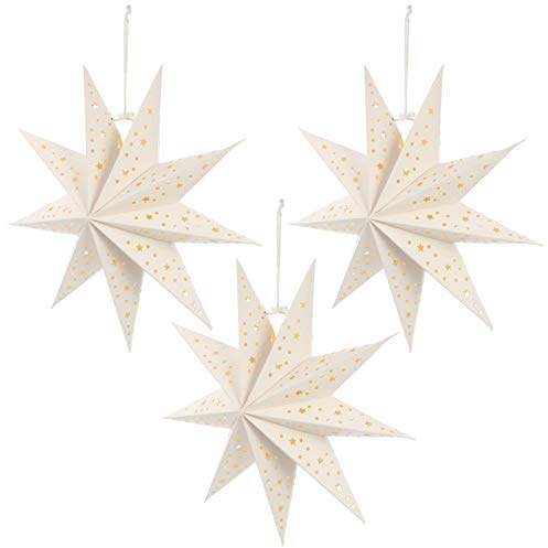 FRCOLOR 3pcs Paper Star Lantern Lampshade Hanging Christmas Star Ornaments Hanging Lamp Snowflakes Decorations Wedding Birthday Party Home Decorations White 35cm