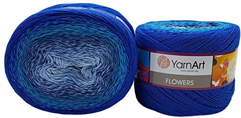 YarnArt Flowers 500 Gramm Bobbel Wolle Farbverlauf, 55% Baumwolle, Bobble Strickwolle Mehrfarbig (blau türkis 299)