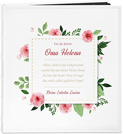 Maverton Fotoalbum zum Selbstgestalten mit Aufdruck - für 240 Fotos 10x15-60 schwarze Seiten - Größe 33x30cm - Weiß - personalisierte Geschenke - Geburtstagsgeschenk für Frauen