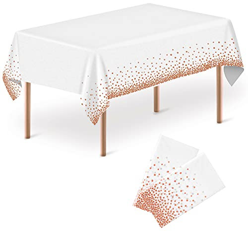MOKANI Plastic Disposable Tablecloths, 2 Pack Rose Gold Party Table Cloths, Rectangular Table Covers for Picnic Weddings Birthday Parties Baby Shower Decorations, 54 x 108