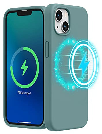 SURPHY Magnetic Case Designed for iPhone 13 Case (6.1 inch 2021 Release), with Microfiber Lining Liquid Silicone Phone Case for iPhone 13 (Cactus Green)