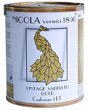 NICOLA VERNICI Vernice Decorativa della Linea Vintage, a Base di Acqua, Made in Italy, Sabbiato Fine, Oro - Formato da 1 lt