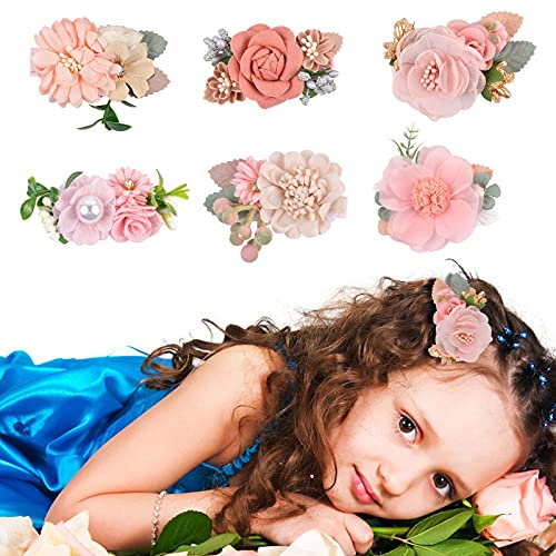 Jinlaili 6 Stück Blume Haarklammern, Haarspangen Mädchen Haarschmuck, Baby Kopfblume Haarschleife, Mädchen Blume Haarzubehör Haarklammer Set, Haarclips Kinder, Haar Clip Haarschmuck für Kinder