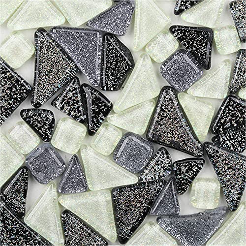 Bunte Glasmosaikfliesen 200g, Irregulär Glitzerkristall Mosaiksteine Glasstücke, Glasfliesen Glassteine für Basteln, Haus Deko(Rein)