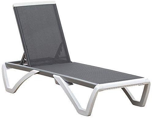 Outsunny Tumbona Reclinable de Jardín de Aluminio con Ruedas y Respaldo Ajustable en 5 Niveles Sillón Relax para Terraza Balcón Piscina 170x67,5x95 cm Gris Blanco
