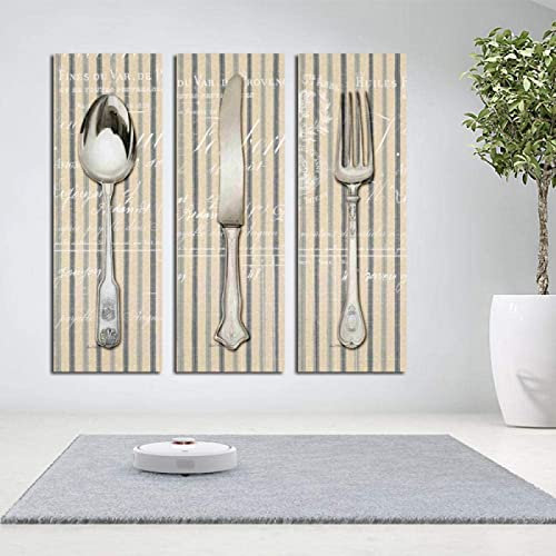 Abstrakte Kunst Gabel Messer Löffel Küchenwerkzeuge Wanddekoration Leinwand Malerei Wandkunst Esszimmer Dekor rahmenlos 50 × 100 cm × 3 Stück