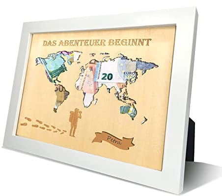 DMHSGIFT Geldgeschenk Weltkarte Spardose Reise Bilderrahmen Geld Reisekasse Verpackung Konfirmation Geschenk zur Jugendweihe Hochzeit | Weltenbummler | Urlaubskasse