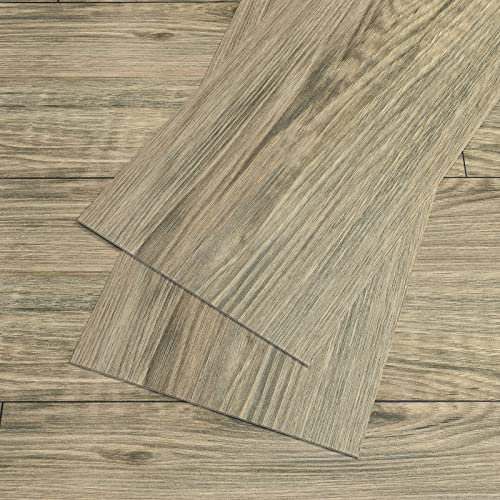 VEELIKE Grey Brown Wood Effect Vinyl Flooring Self Adhesive Floor Tile Bathroom Flooring Vinyl Tiles Garage 12 Pieces Stick on Tile Stickers for Kitchen Waterproof Vinyl Floor 90 cm × 15 cm