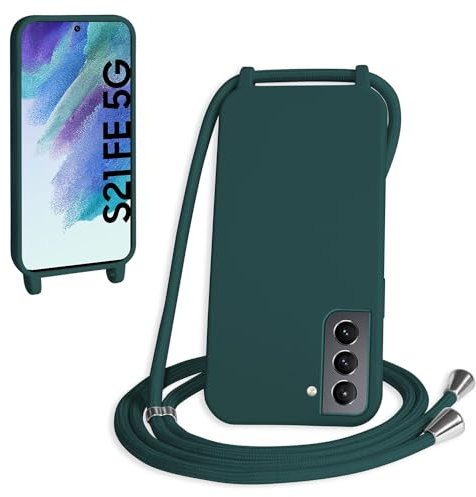 WenBaby Handykette für Samsung Galaxy S21 FE Hülle mit Band,Handyhülle mit Schnur zum Umhängen Silikon Seil Necklace Schutzhülle mit Kordel Tasche Case TPU Bumper für Galaxy S21 FE- Dunkelgrün