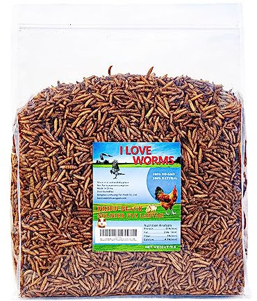 I LOVE WORMS Getrocknete schwarze Soldatenfliegenlarven (2,3 kg), 100 % natürlich, gentechnikfrei, Leckerli für Hühner, mehr Calcium Hühnerfutter als Mehlwürmer