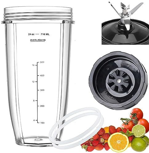 [New Model] Replacement 7 Fins Male Blade&24oz Blender Cup Compatible for Nutri Ninja Blender [4 Inch Male 7 Fins Blade]