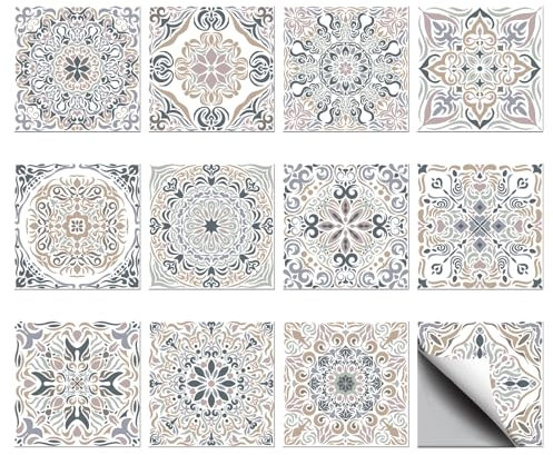 CHGCRAFT 36Pz Adesivi per Piastrelle Vintage Grigi da 10,2 x 10,2 cm, Adesivi da Parete Impermeabili Rimovibili in PVC, Decorativi per Cucina, Bagno, Camera da Letto, Tavolo, Ufficio