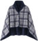 WINKEEY Femme Poncho Polaire Plaid Châle Polaire Cape Chaud d'Hiver avec Boutons Couverture à Carreaux, Bleu Gris