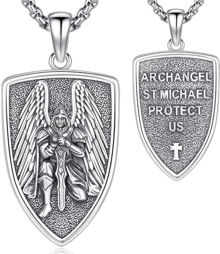 Erzengel Michael Anhänger Silber 925 Saint Michael Kette Herren Medaillen Erzengel St Michael Christliche Erzengel Halskette Religiöser Schmuck für Männer Herren