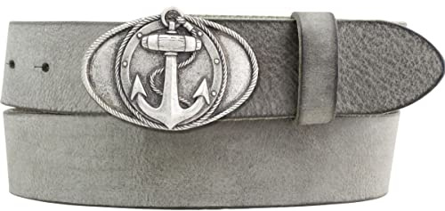 BELTINGER Gürtel mit Anker-Gürtelschnalle aus weichem Vollrindleder 4 cm Used-Look | Druckknopf-Gürtel mit Buckle 40mm | Vintage-Look | Dunkelgrau 100cm