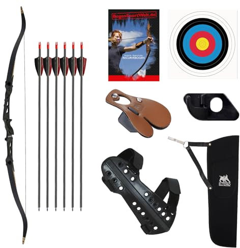 Drake Chroma - 68 Zoll - 20, 28, 34 lbs - Recurvebogen - auch inkl. Zubehör, Anfängerbogen, Tunierbogen, Bogenschießen (34 lbs, Schwarz inkl. Zubehör)