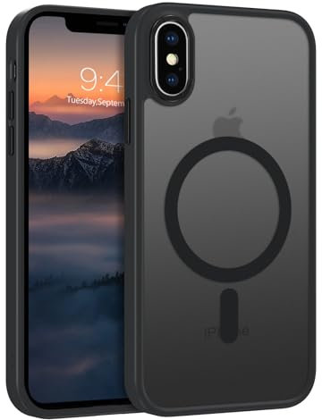 GUAGUA Magnetisch Handyhülle für iPhone XS Max Hülle [Kompatibel mit MagSafe] Matt Handyhülle Stoßfest Rückseite Durchscheinende Dünn Slim Magnet Schutzhülle Case für iPhone XS Max (6,5'') Schwarz