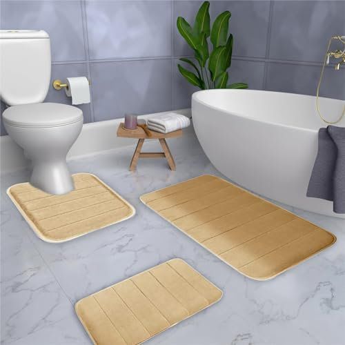 ACCZ Badematten-Sets 3 Stück rutschfeste Aus Memory Schaum,rutschfeste Badezimmer Toilettenmatte, Super saugfähige Mikrofaser Badezimmer Badematte Maschine waschbar Badteppich