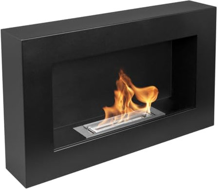 Chimenea de etanol 65 x 40 cm. Chimenea de bioetanol 650 x 400 mm negro mate, chimenea de pared una chimenea orgánica en forma de caja para colgar en la pared. Chimenea de bioetanol de pared sin