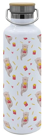 Mr. & Mrs. Panda Trinkflasche Otter Pommes - Geschenk, Edelstahl, Otter Muster, Sportflasche, Sportlerflasche, Pommes Muster, Isolierflasche, Flasche