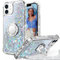 Unlicaku for iPhone 12/12 Pro Case, with Ring Women Girls Bling Holographic Sparkle Glitter Cute Cover, Diamond Ring Protective Phone Case for iPhone 12/12 Pro, Clear Silver